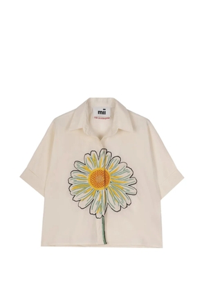 mii Alba floral-embroidered short-sleeve shirt - Neutrals