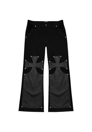77 Studios double-knee leather-patch jeans - Black