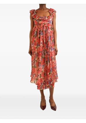 ZIMMERMANN floral-print ruffled midi dress - Red
