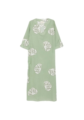 iu rita mennoia leaf-print long-sleeve cotton maxi dress - Green