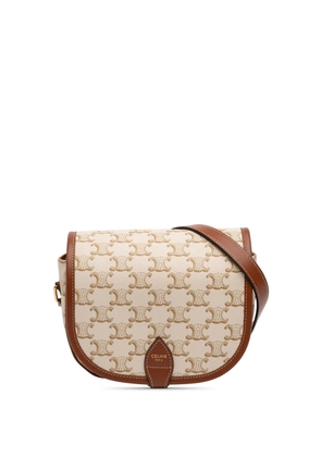 Celine Pre-Owned 2021 Medium Triomphe Coated Canvas Folco crossbody bag - White