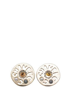 CHANEL Pre-Owned 1990-2010 Gold Plated Strass Faux Pearl Coco Logo Disc Pushback Earrings costume earrings