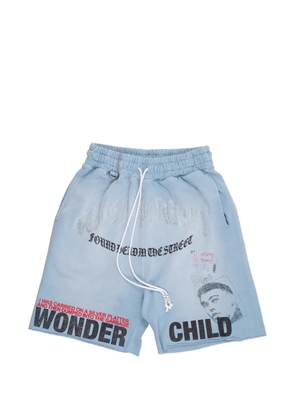 Paly Bobby graphic-print raw-cut sweat shorts - Blue