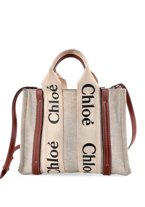 Chloé Pre-Owned Woody Convertible Canvas with Leather Small tote bag - Neutrals