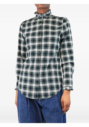 Nili Lotan ruffled-neck check-pattern button-down cotton shirt - Green