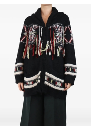 Isabel Marant Vintage fringe-detail intarsia-knit cardigan - Black
