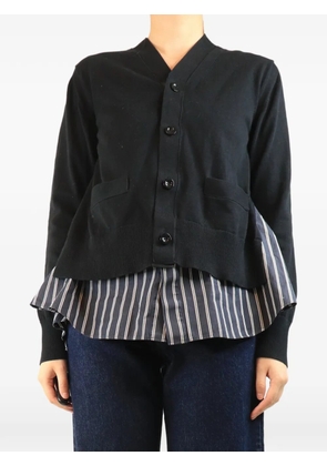 sacai layered-design striped-panel cardigan - Black