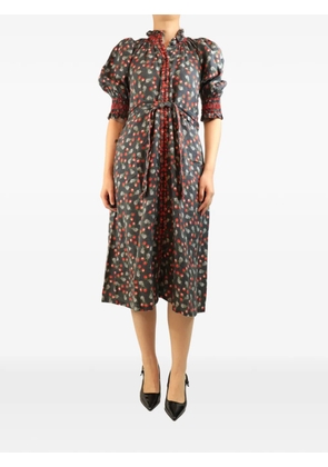 MUZUNGU SISTERS cherry-print belted midi dress - Grey