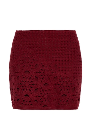 FRAME Postcard crochet-knit floral-pattern skirt - Red