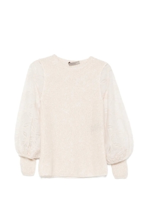 D.Exterior sequin-embellished puff-sleeve sweater - Neutrals