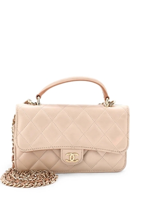 CHANEL Pre-Owned Classic Top Handle Flap Phone Holder with Chain Quilted Lambskin crossbody bag - Neutrals