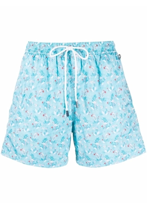 Fedeli flamingo-print drawstring swim shorts - Blue