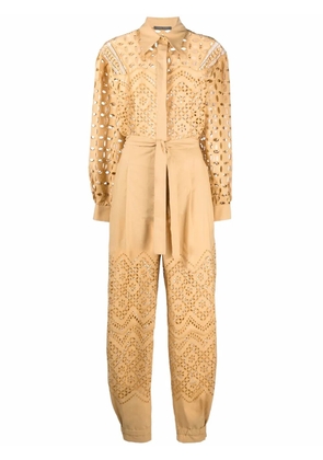 Alberta Ferretti broderie-anglaise long-sleeve jumpsuit - Yellow