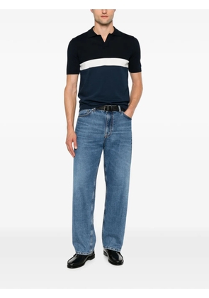 Jeordie's colour-block short-sleeve V-neck cotton shirt - Blue