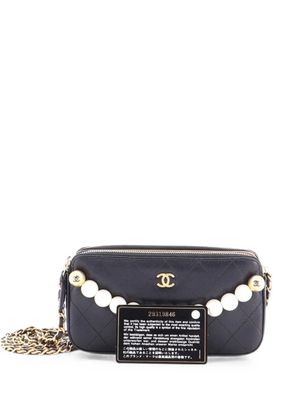 CHANEL Pre-Owned Chic Pearls Double Zip Clutch with Chain Quilted Lambskin crossbody bag - Black