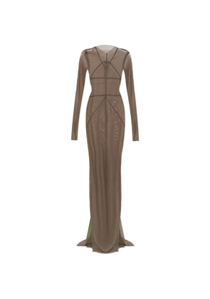 Rick Owens sheer-finish trasnparent long-sleeve maxi dress - Brown