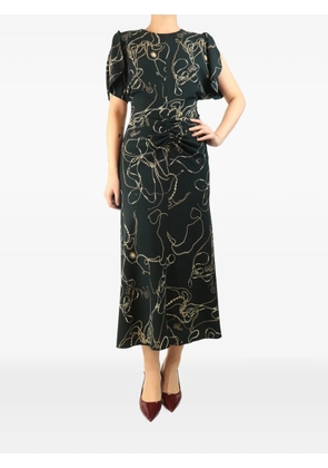 Victoria Beckham chain-print gathered-waist midi dress - Green