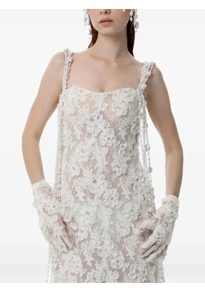 Dina Melwani pearl-embellished lace maxi dress - Neutrals