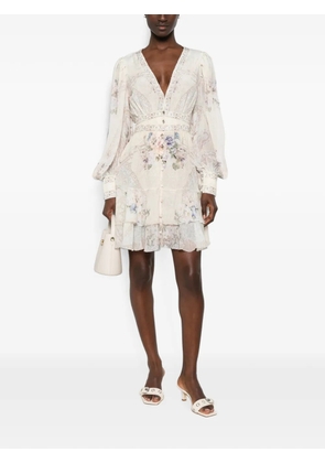 Camilla floral-print silk mini dress - Neutrals