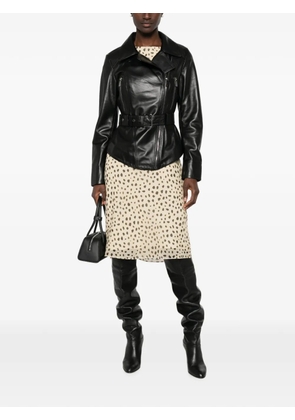 ADRIANNA FERETTI belted leather biker jacket - Black