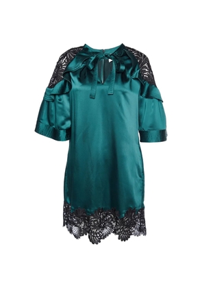 Self-Portrait lace-trim mini dress - Green