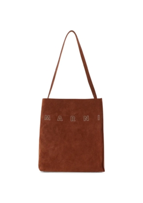 Marni small Museo logo-embroidered leather shoulder bag - Brown