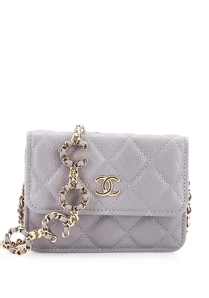 CHANEL Pre-Owned Miss Coco Strap Flap with Chain Quilted Caviar Mini clutch bag - Grey