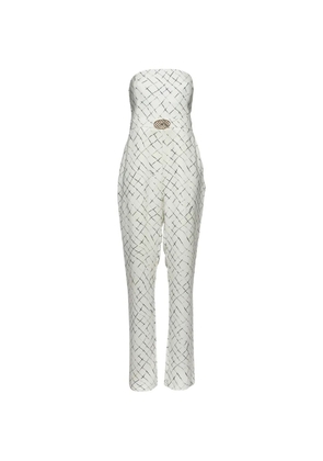 Elisabetta Franchi printed crepe strapless jumpsuit - White