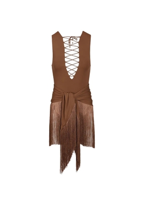 Taller Marmo Sahara lace-up fringed swimsuit - Brown
