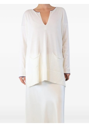 BAMFORD pocket-details long-sleeve V-neck cotton top - White