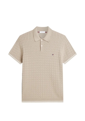 Tommy Hilfiger cable-knit short-sleeve polo shirt - Neutrals