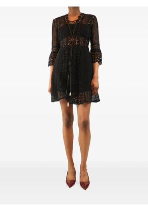 Self-Portrait lace-up A-line dress - Black