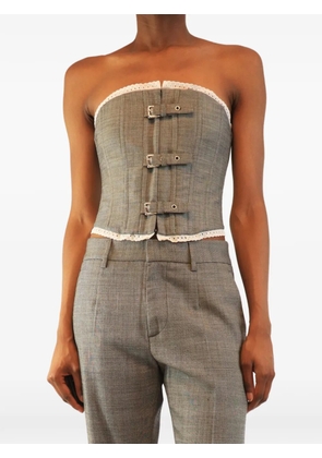 Alessandra Rich buckled lace-trim top - Grey