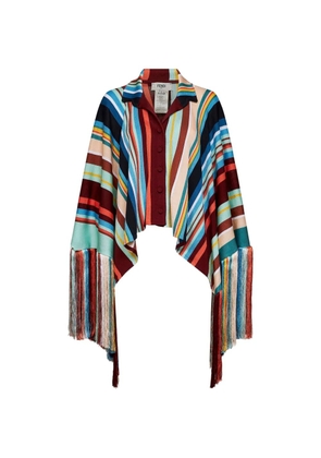 FENDI intarsia-knit fringed poncho - Red