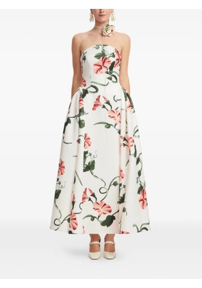 Leo Lin floral-print strapless midi dress - White