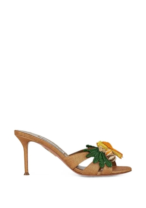 Aquazzura Birdsong embellished woven mules - Brown