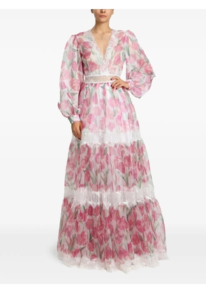 MIAU by Clara Rotescu Eze floral-print lace-trim gown - Pink