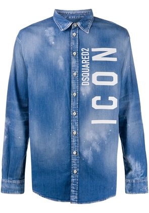 DSQUARED2 Icon-print splatter-print denim shirt - Blue