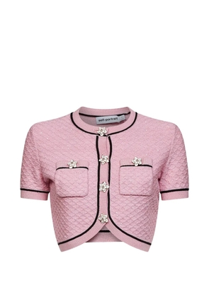 Self-Portrait sequin-embellished floral-button blouse - Pink