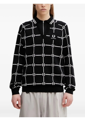 Fred Perry geometric-pattern V-neck sweater - Black