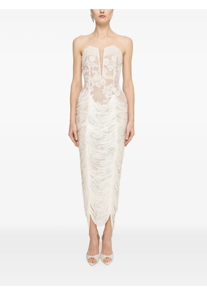 NISSA fringed-hem lace midi dress - Neutrals