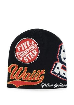 SP5DER District V graphic-intarsia beanie hat - Black