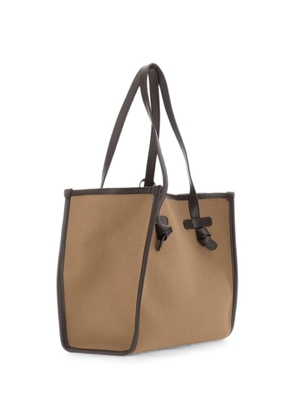 MARCELLA CLUB medium Marcella leather-trim canvas shoulder bag - Neutrals
