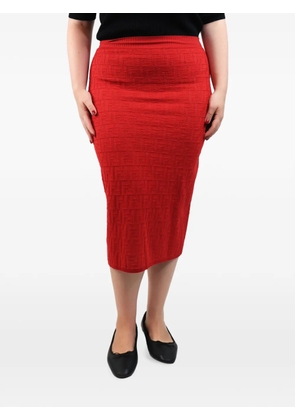 Fendi Pre-Owned logo-patterned knit midi skirt - Red