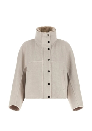 Brunello Cucinelli shearling-trim bat-sleeve coat - Neutrals