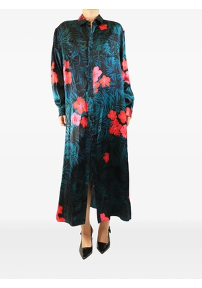 Saint Laurent Pre-Owned floral-print maxi shirt dress - Black