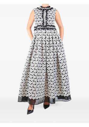 Huishan Zhang floral-appliqué lace-trim maxi dress - White