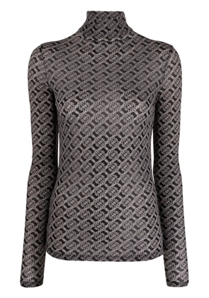 PINKO Love Birds-print mesh top - Black