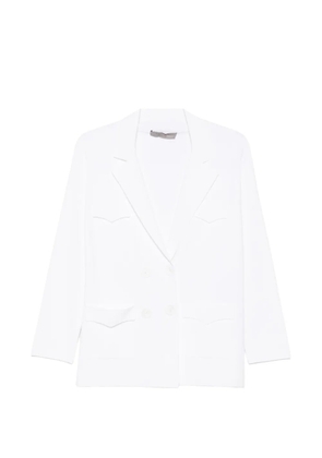 D.Exterior double-breasted peak-lapel blazer - White