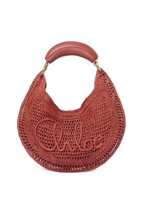Chloé logo-embroidered raffia tote bag